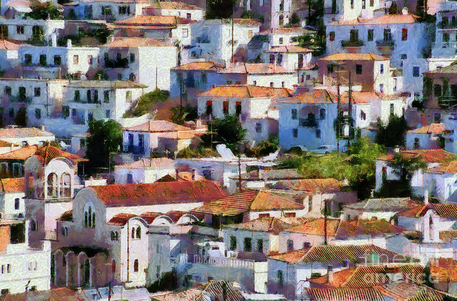 Houses in Poros island Painting by George Atsametakis