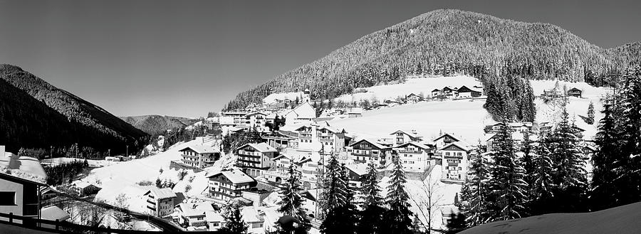 Houses in snowy valley, Carezza Dolomites, Alto Adige, Italy Photograph by Panoramic Images