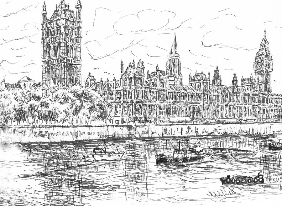 Houses Of Parleament And Westminster Abby Fro The River Thames Painting by Mackenzie Moulton