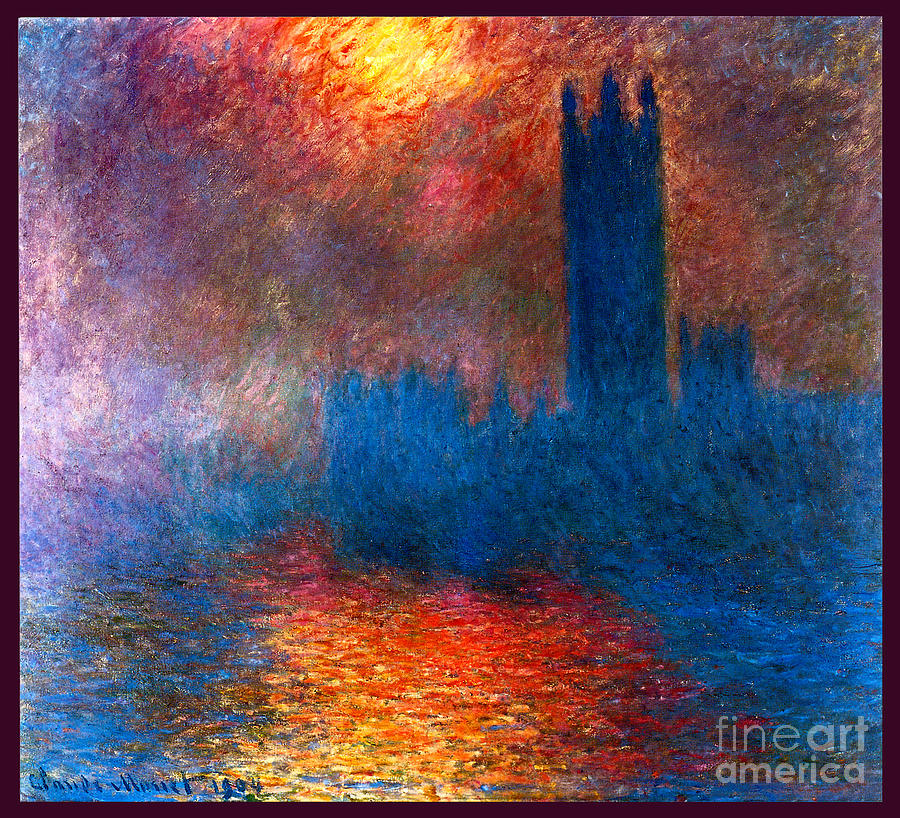 Houses of Parliament London Sun Breaking through the Fog 1904 Painting by Claude Monet