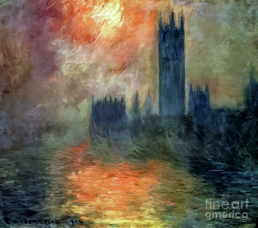 Houses of Parliament, Sunset I by Claude Monet 1904 Painting by Claude Monet