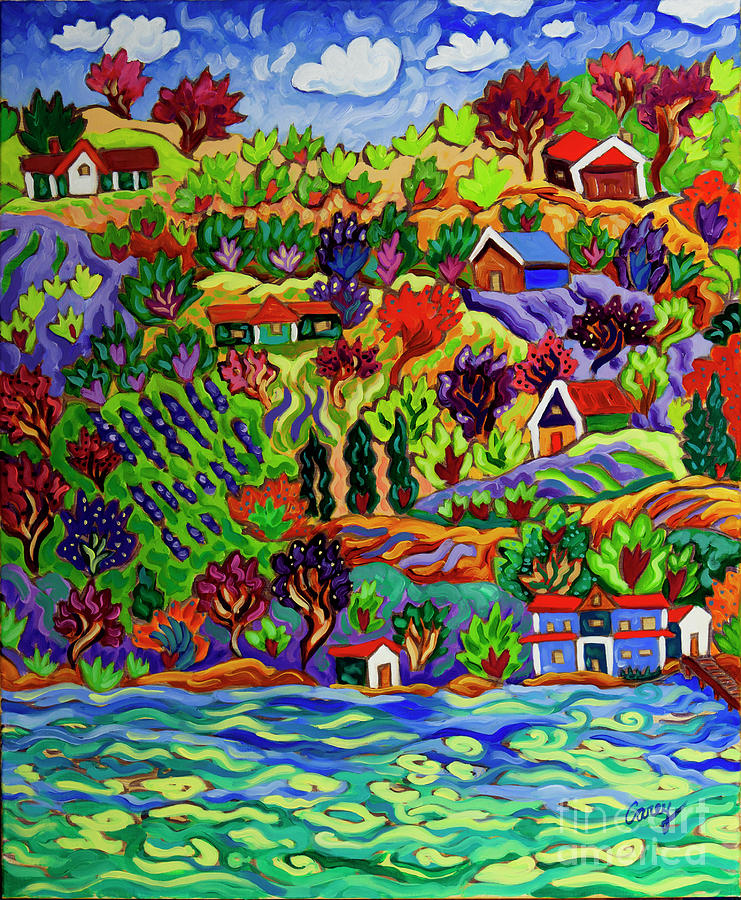 Houses on the Lake Painting by Cathy Carey