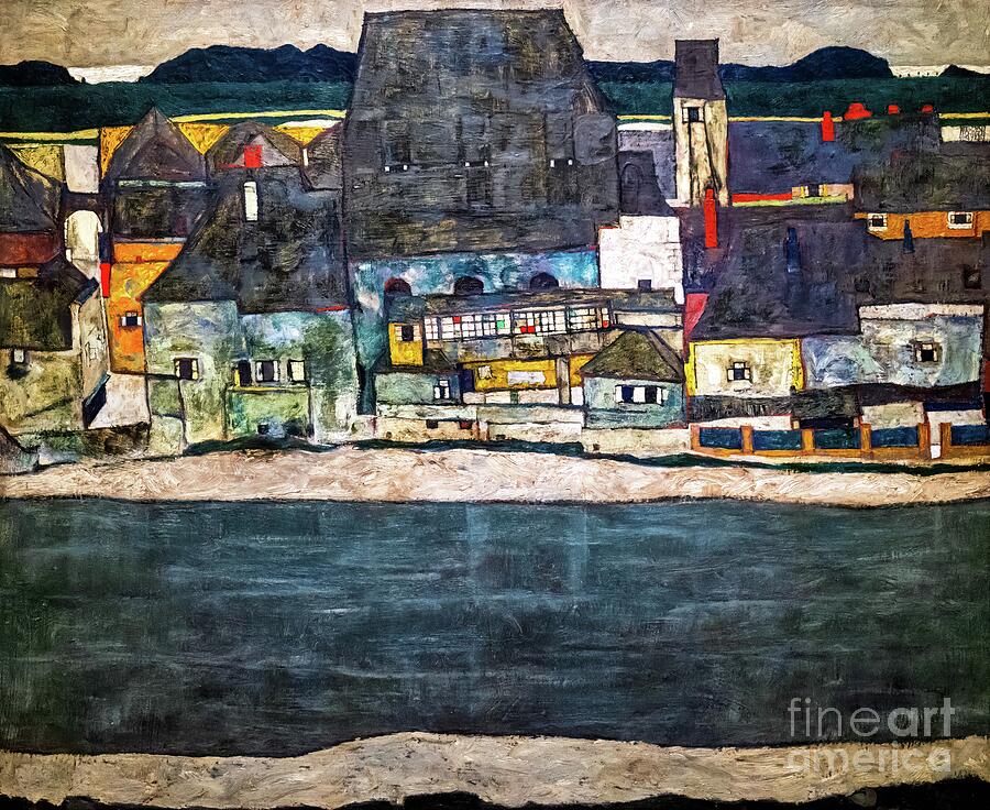 Houses on the River Old Town by Egon Schiele 1914 Painting by Egon Schiele