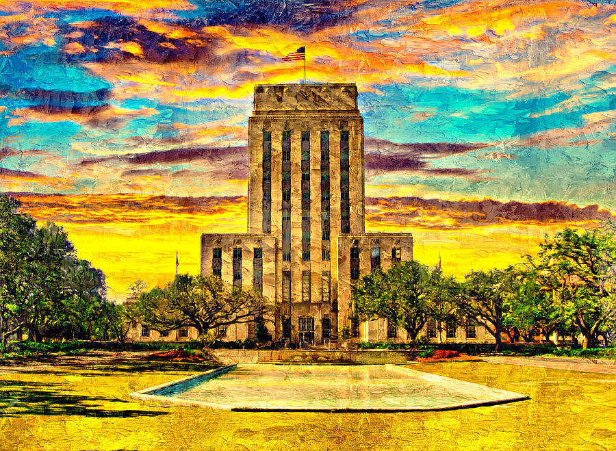 Houston City Hall at sunset - digital painting Digital Art by Nicko Prints