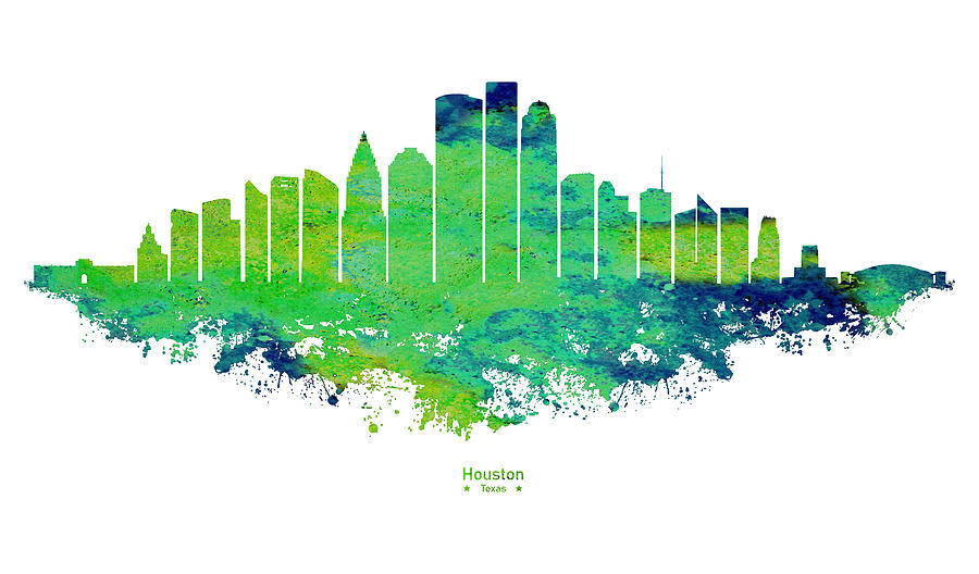 Houston City Skyline - Lime Green Watercolor on White Background with  Caption Digital Art by StockPhotosArt Com - Fine Art America