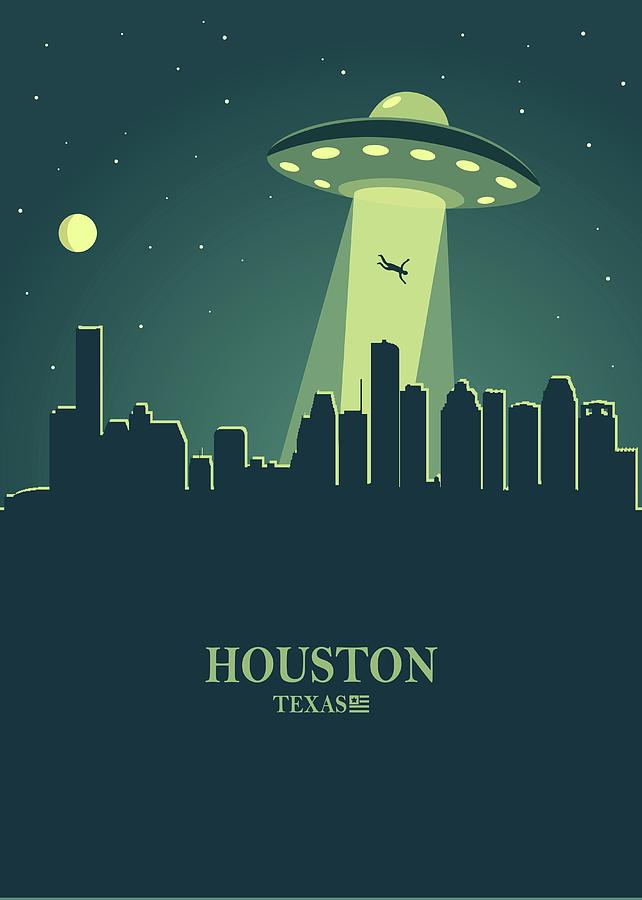Houston City Skyline Ufo Night Digital Art