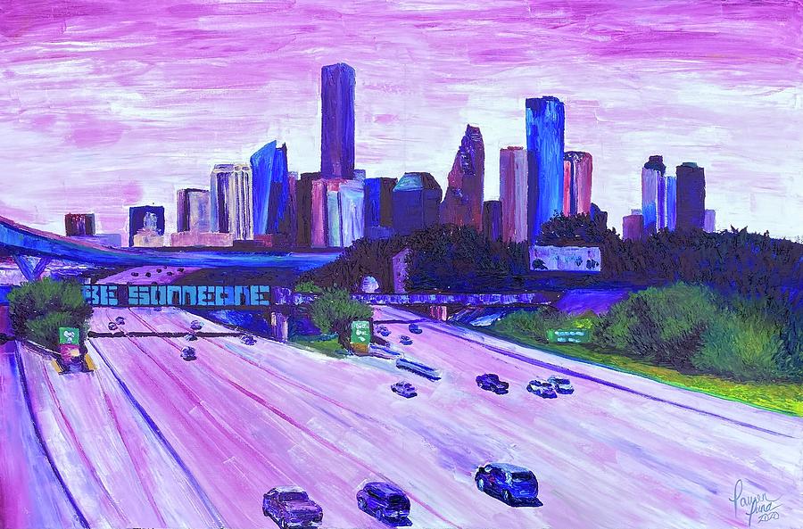 Skyline Painting - Houston Drank by Lauren Luna Skyline Painting - Houston Drank by Lauren Luna