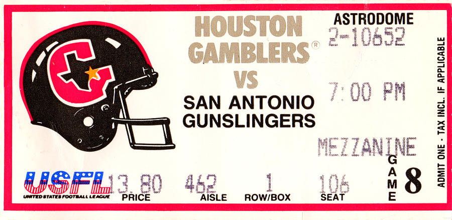 Houston Gamblers Ticket Mixed Media by Row One Brand