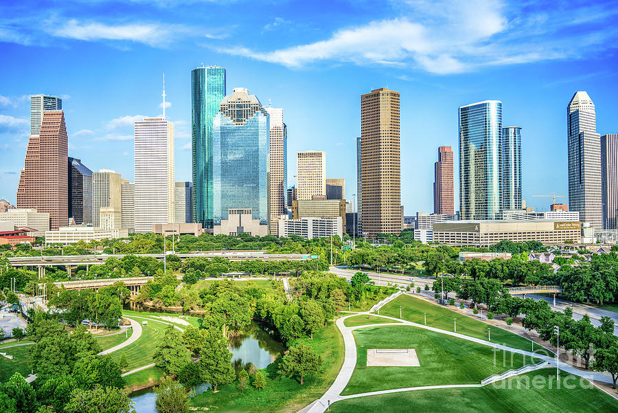 Houston Skyline Aerial View Photograph by Bee Creek Photography - Tod and Cynthia