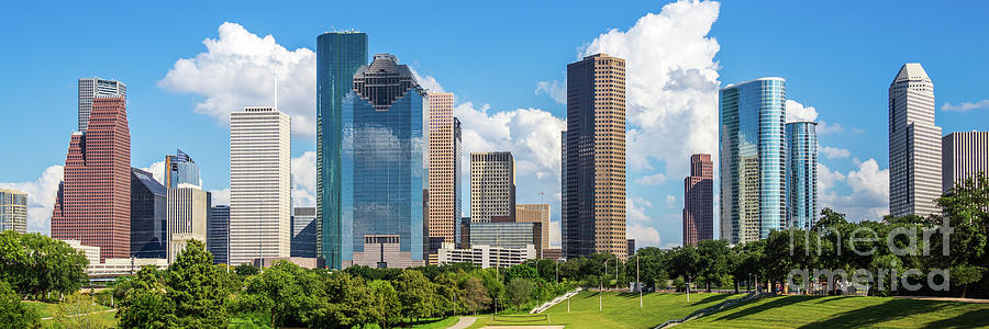 Houston Skyline and Eleanor Tinsley Park Panorama Photo Photograph by Paul Velgos