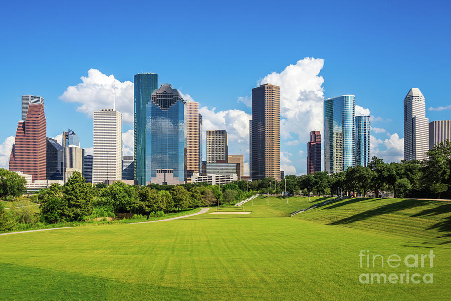 Houston Skyline and Eleanor Tinsley Park Photo Photograph by Paul Velgos