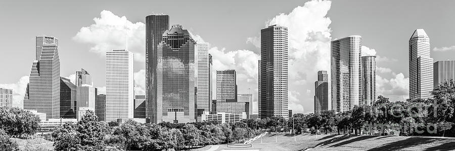 Houston Skyline Black and White Panorama Photo Photograph by Paul Velgos
