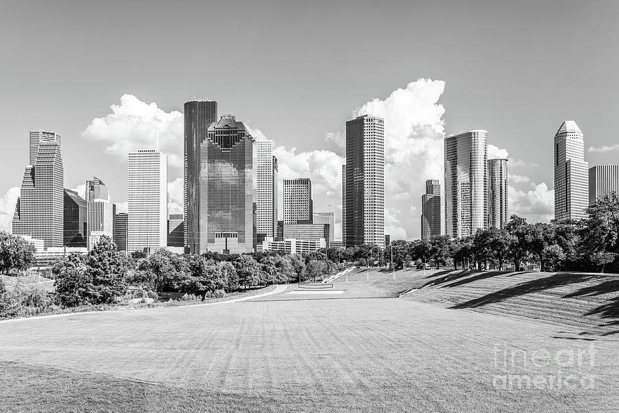 Houston Skyline Black and White Photo Photograph by Paul Velgos