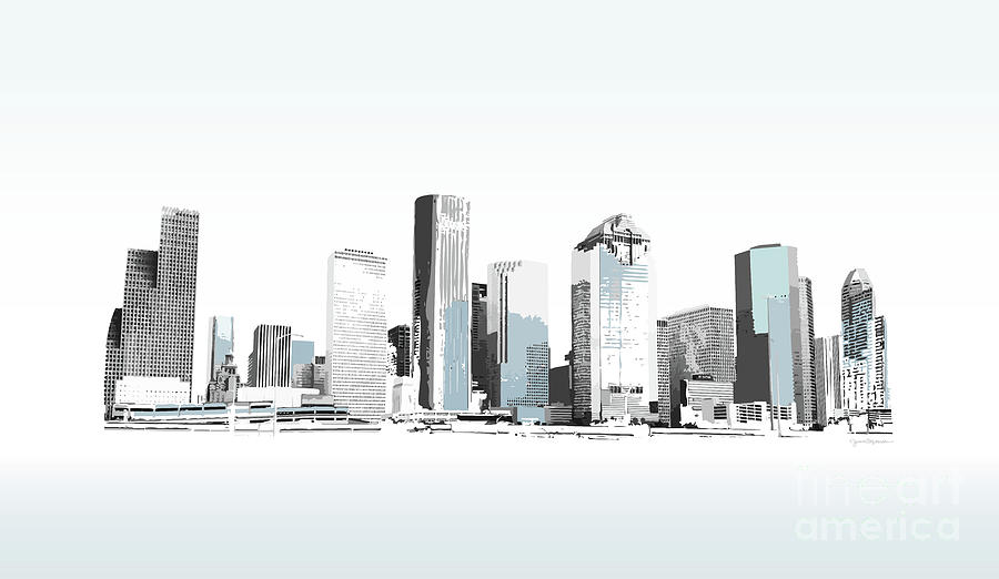 Houston Skyline, Blues and Grays Digital Art by Jan M Stephenson