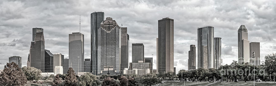 Houston Skyline Fall Pano BW Photograph by Bee Creek Photography - Tod ...