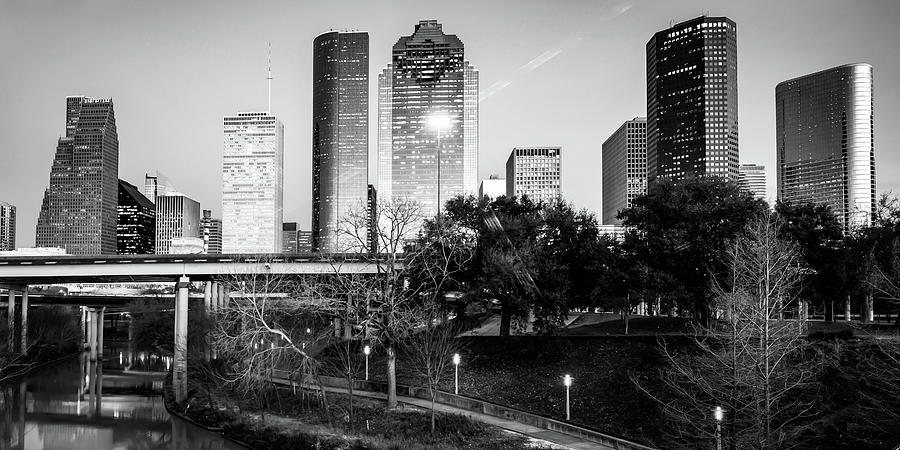 Houston Skyline Panorama Over the Buffalo Bayou - BW Edition Photograph ...