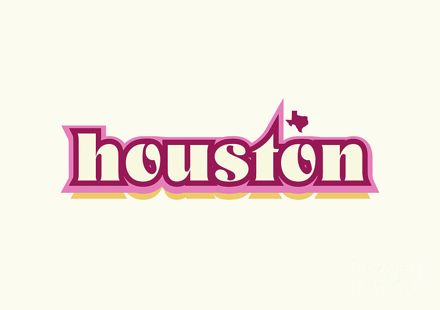 Houston Texas - Retro Name Design, Southeast Texas, Pink, Maroon, Yellow Digital Art by Jan M Stephenson