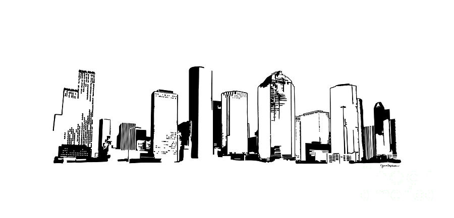 Houston, Texas Skyline, Black - Line Art Digital Art by Jan M Stephenson
