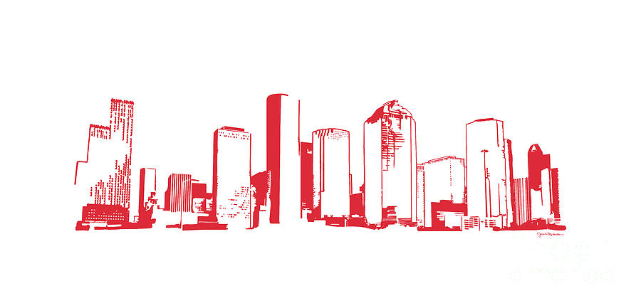 Houston, Texas Skyline, Red - Line Art Digital Art by Jan M Stephenson