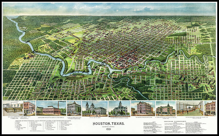 Houston Texas Vintage Map Birds Eye View 1891 Drawing by Carol Japp Houston Texas Vintage Map Birds Eye View 1891 Drawing by Carol Japp