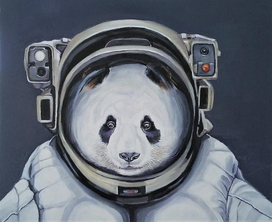 Houston The Panda Has Landed Painting by Jean Cormier