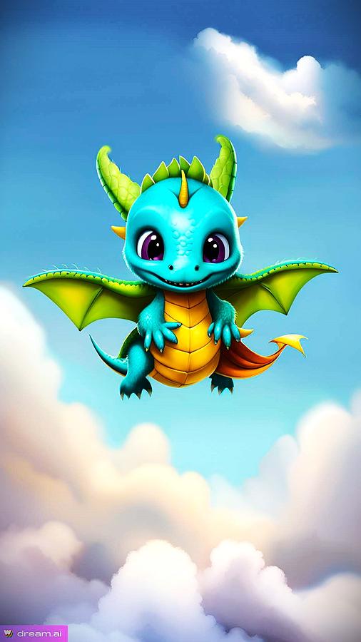 Hovering Lessons for Baby Blue Dragon Digital Art by Denise F Fulmer