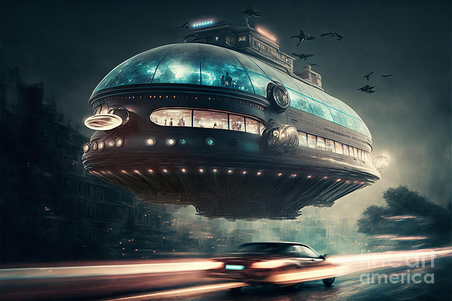 Hovering UFO  VIII Mixed Media by Jay Schankman