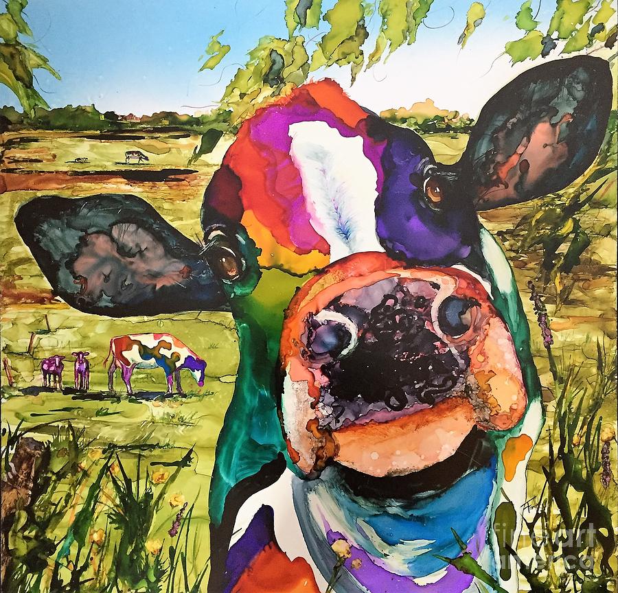 rainbow cow art