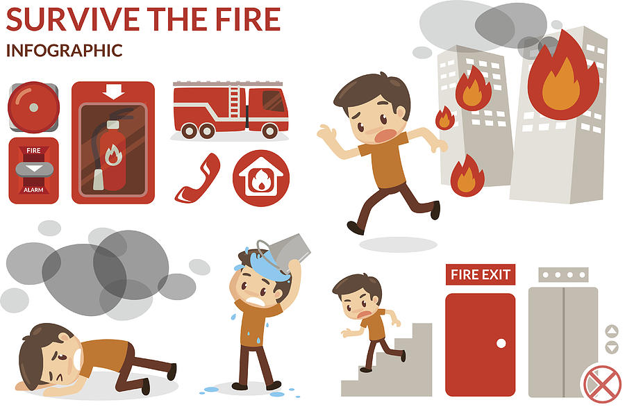 How to survive from fire. Drawing by Yutthaphan