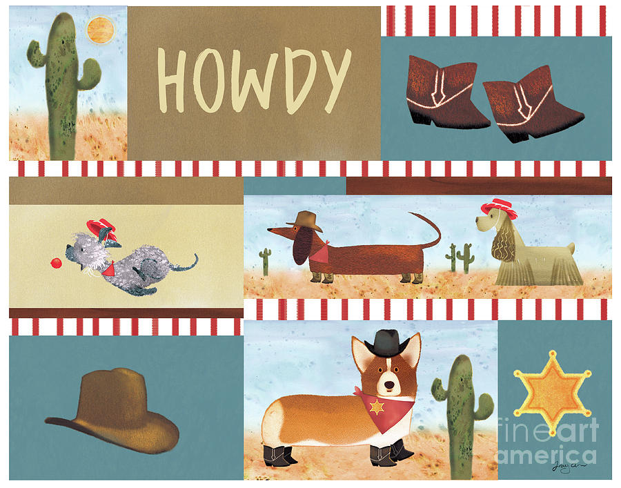 Cute dogs, Cowboys, Howdy Hounds Painting by Tracy Herrmann