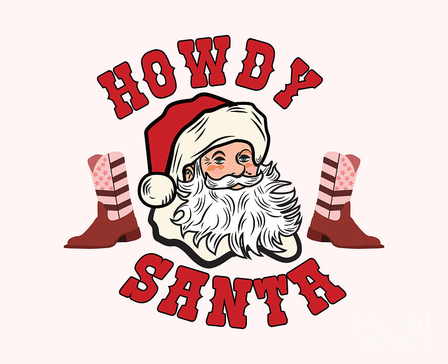 Howdy Santa, Cowboy Christmas, Country,  Western, Sweatshirt Christmas Sweater, Christmas Gift,  Digital Art by David Millenheft
