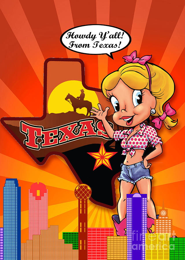 Comic Drawing - Howdy Yall From Texas by Honey Dee Comic Drawing - Howdy Yall From Texas by Honey Dee