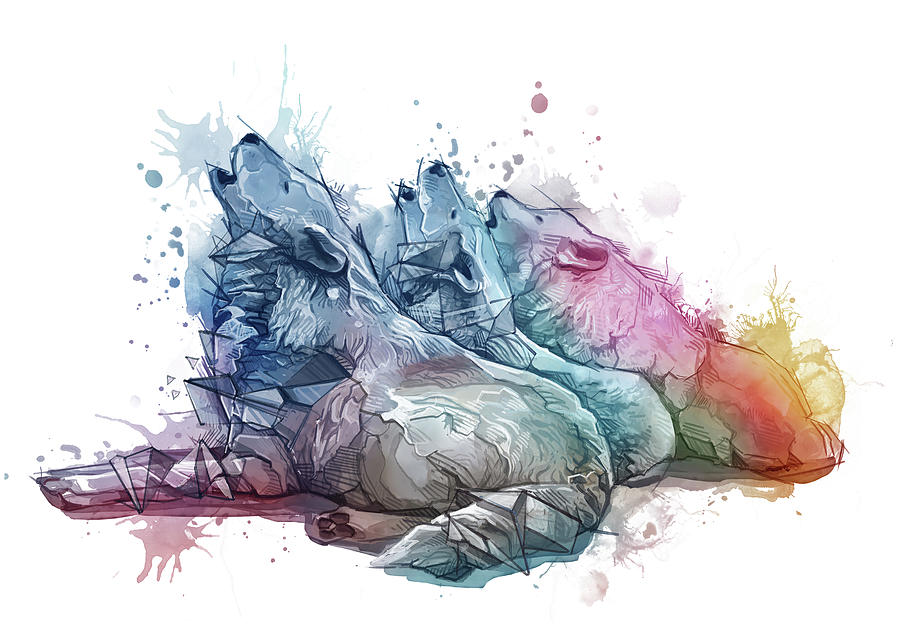 Howlin Wolves Watercolor Digital Art