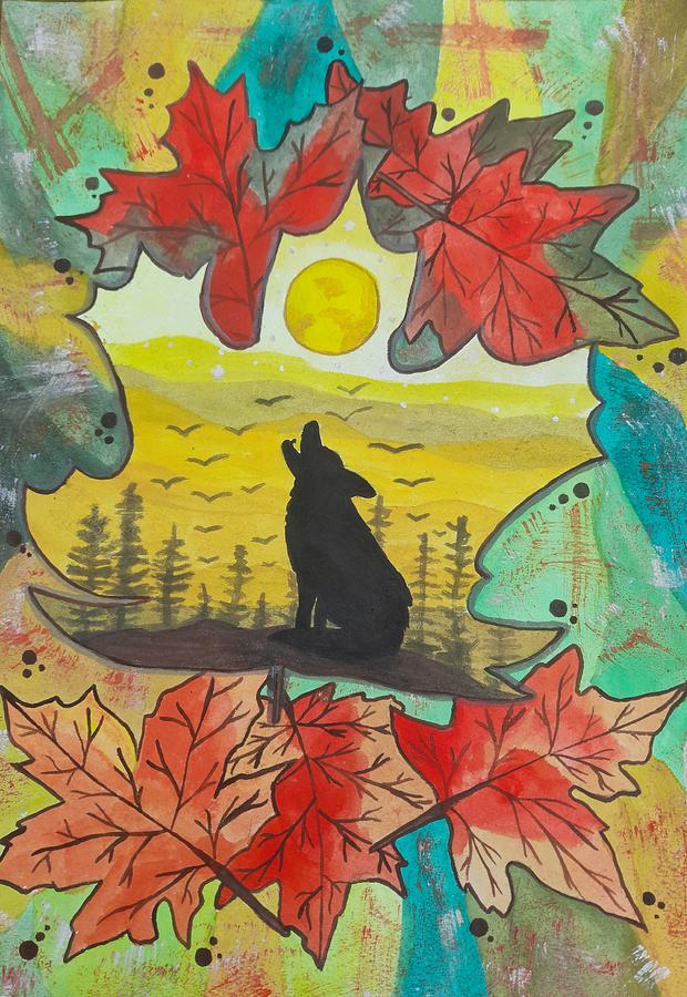 Howling Wolf In A Maple Tree Mixed Media