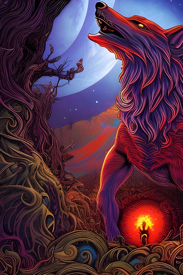 Howling Wolf Rooted Under The Moon Digital Art by Jason Denis