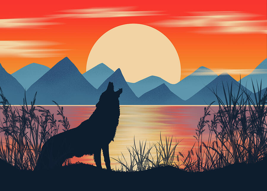 Howling Wolf Silhouette Drawing