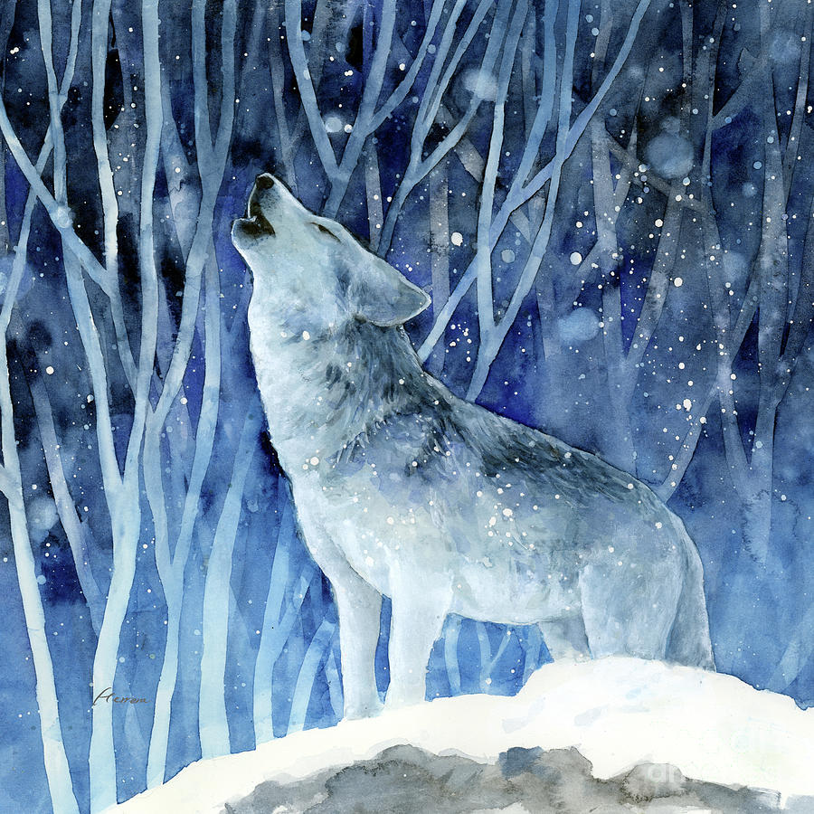 Howling Wolf - Snowy Forest Painting by Hailey E Herrera