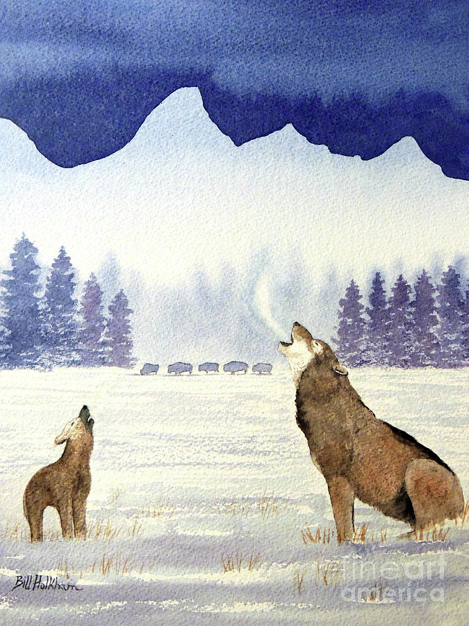 Grand Teton National Park Painting - Howling Wolves In Grand Teton National Park by Bill Holkham