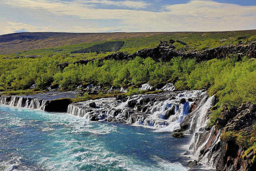 Hraunfossar Waterfall - Iceland Photograph by Richard Krebs