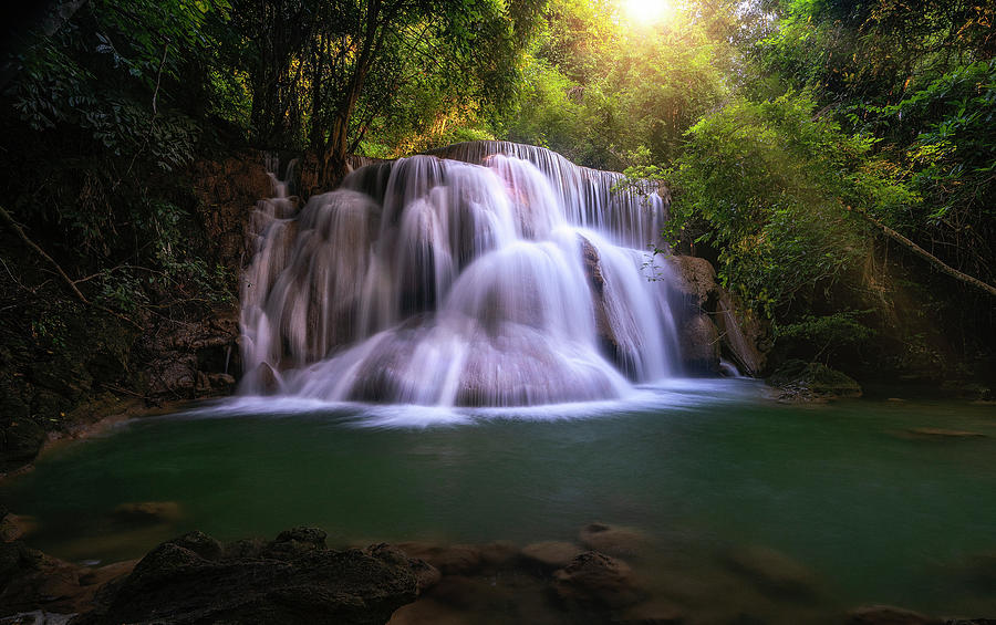 Huay Mae Kamin Waterfall at Kanchanaburi province, Thailand Photograph by Anek Suwannaphoom
