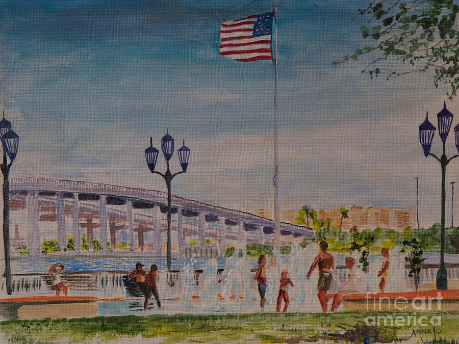 Flag Painting - Hubert H. Humphrey Bridge by AnnaJo Vahle