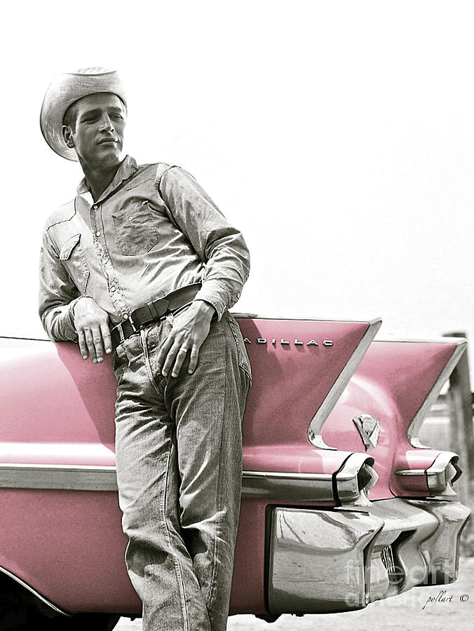 Hud, Paul Newman, Pink Cadillac, 1958 Series 62, Convertible  Mixed Media by Thomas Pollart
