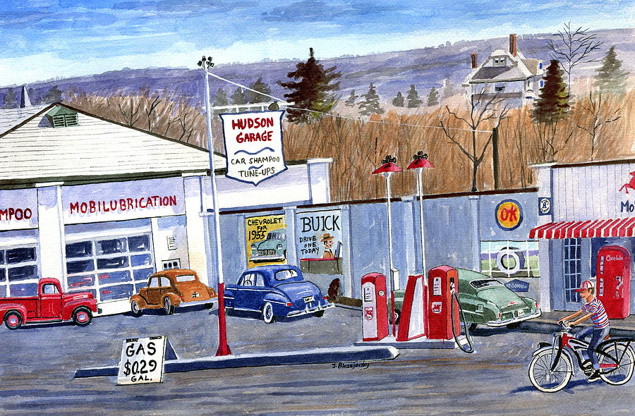 Hudson garage Stafford Springs Ct 1955 Painting by Jeff Blazejovsky