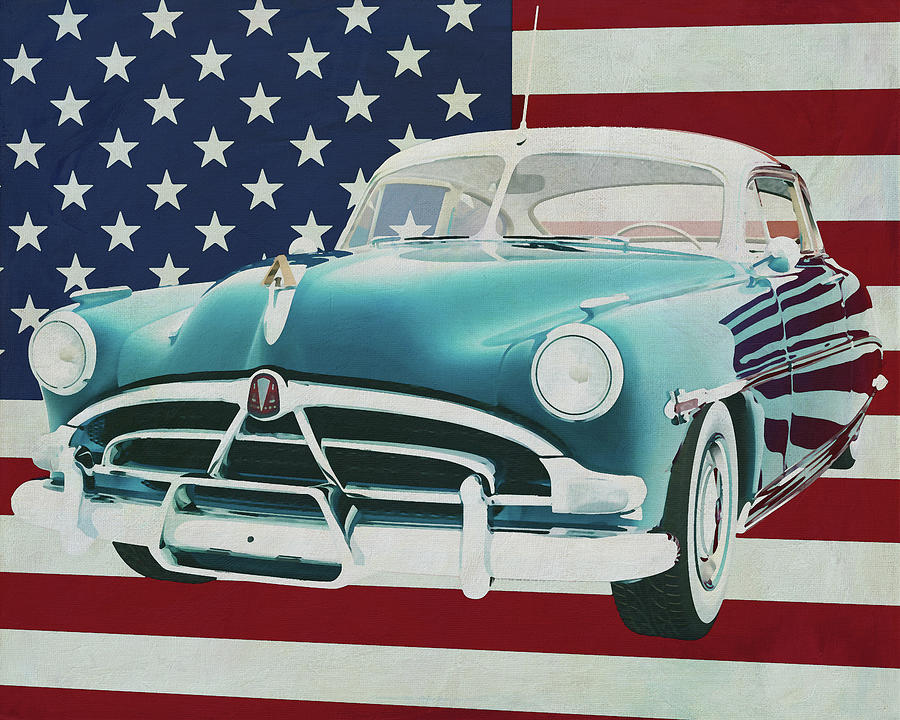 Hudson Hornet Coupe 1953 with flag of the U.S.A. Painting by Jan Keteleer