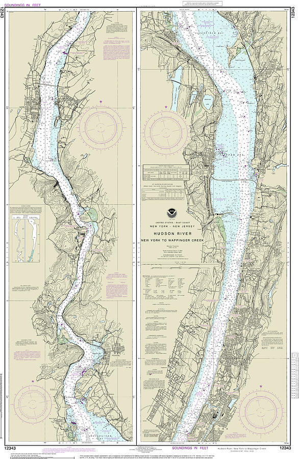 New York Map Digital Art - Hudson River New York to Wappinger Creek Nautical Chart 12343 by John Gernatt