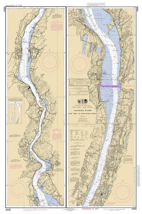 Hudson River New York To Wappinger Creek, Noaa Chart 12343 Digital Art ...