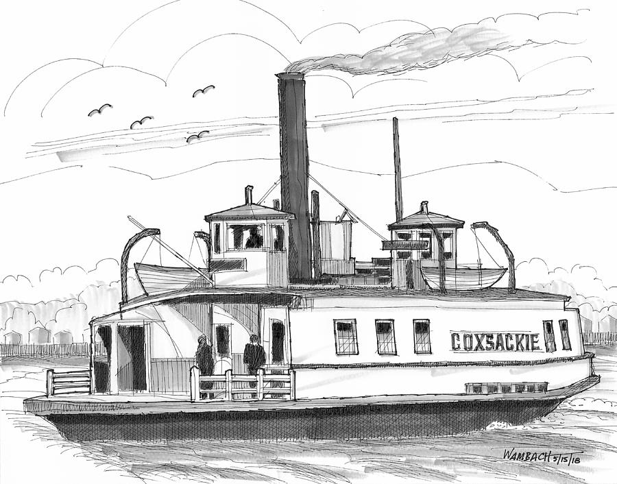 Hudson River Steam Ferry Boat Coxsackie Drawing by Richard Wambach