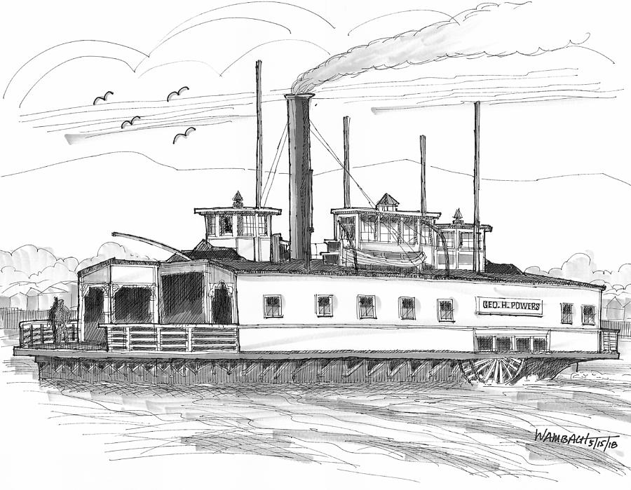 Hudson River Steam Ferry Boat Geo H Powers Drawing by Richard Wambach