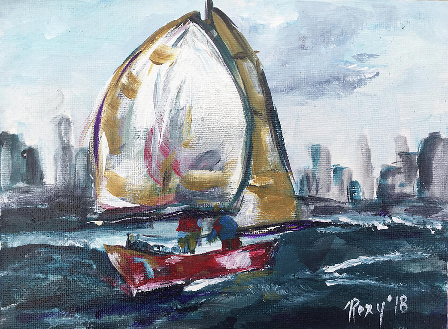 Hudson Sailing Painting by Roxy Rich