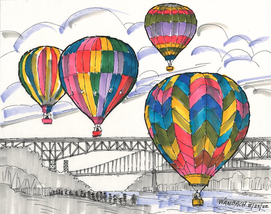 Hudson Valley Balloon Festival Drawing by Richard Wambach